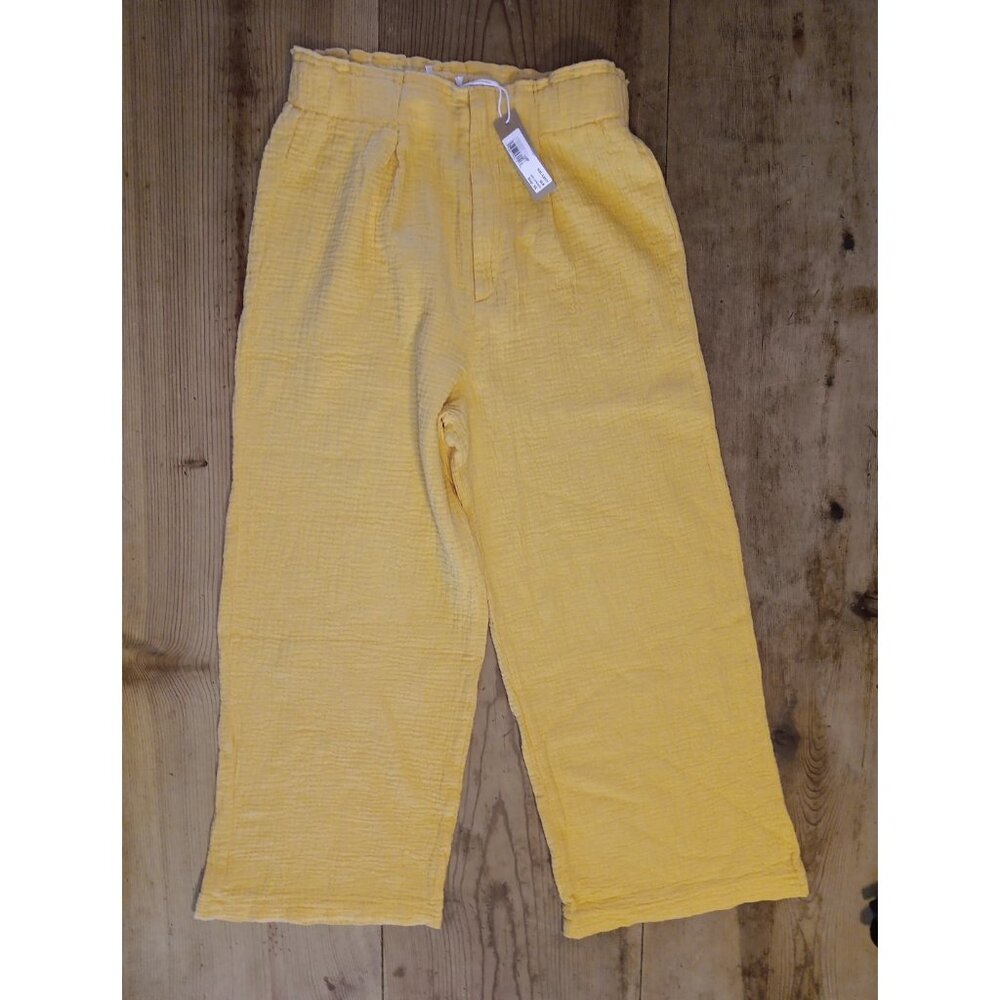 Hello Nite Pants Women XS 100% Gauzy Cotton Wide Leg Zip Lounge Goldenrod Yellow